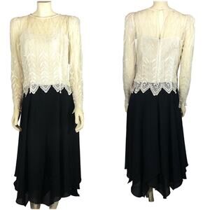 Vintage Cachet By Bari Protas dress with Embroidered lace black cream size 9-10